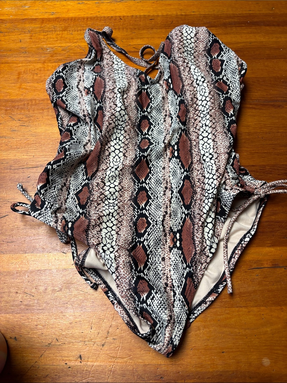 Kona Sol Brown, Black & Cream Snake-Print One-Piece Swimsuit